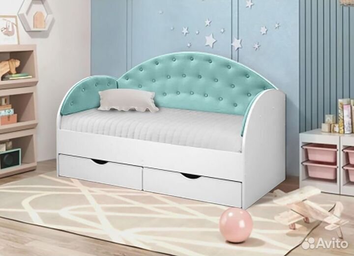 Кроватка велюр от 2х лет с ящиками