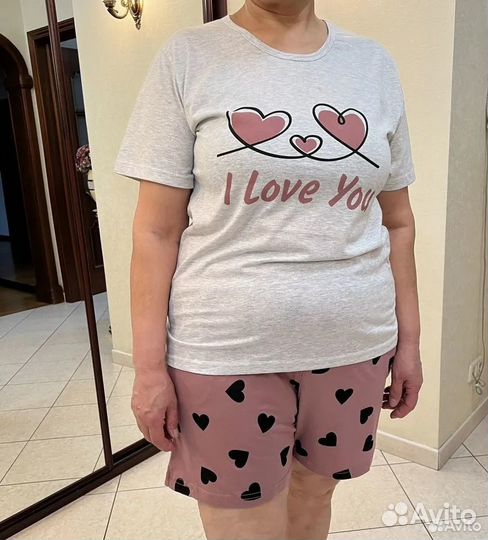 Пижама футболка с шортами, размер 48