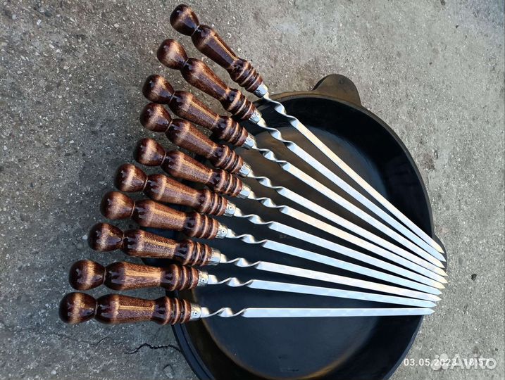 Шампура толстые 3 мм деревянная ручка нержавейка