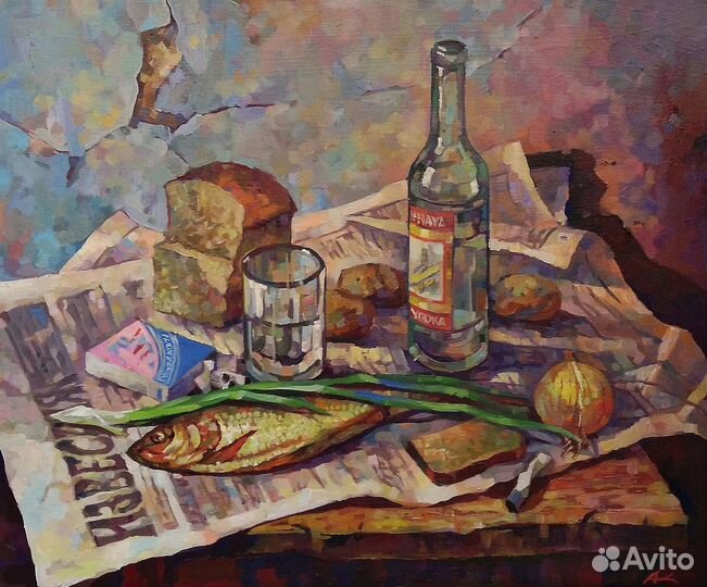 Картина маслом. Натюрморт с водкой