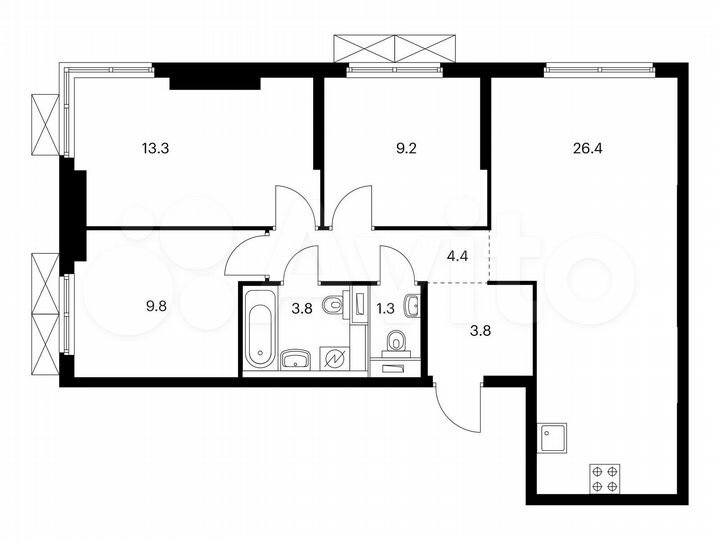 3-к. квартира, 72 м², 24/33 эт.