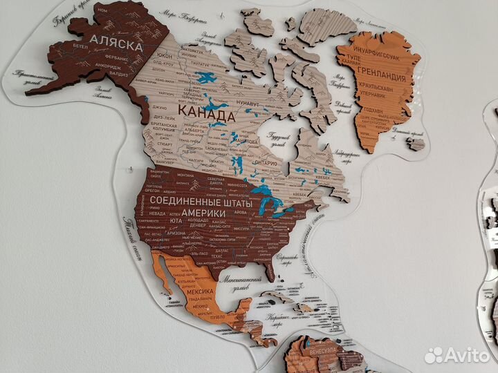 Деревянная карта мира очень подробная 3D
