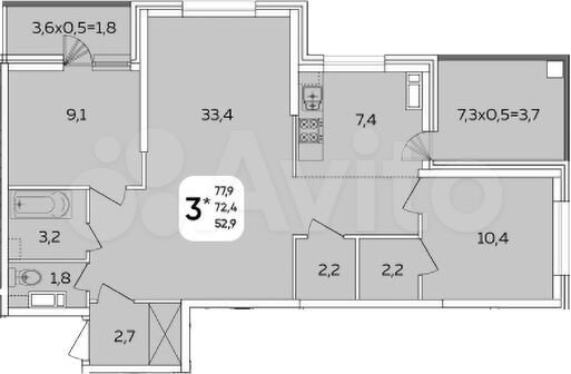 3-к. квартира, 77,6 м², 14/24 эт.
