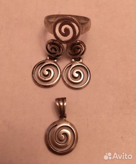 Кулон, перстень, серьги, серебро Греция