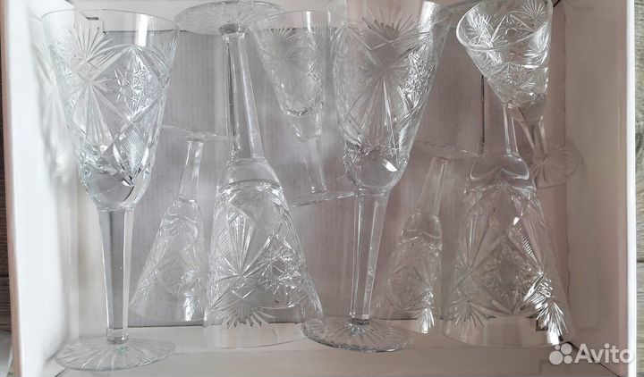 Хрустальные Фужеры 20 см 4 шт+ 4 рюмочки на ножке