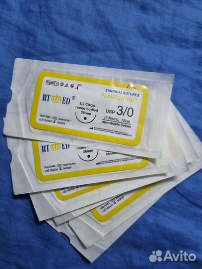 Кетгут шовный материал USP 3/0 75см,игла 1/2 26мм