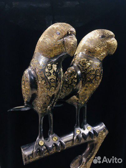 Очень Редкая Бронзовая статуэтка Пара попугаев на