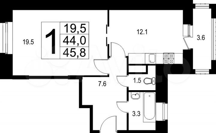 1-к. квартира, 45,8 м², 2/9 эт.