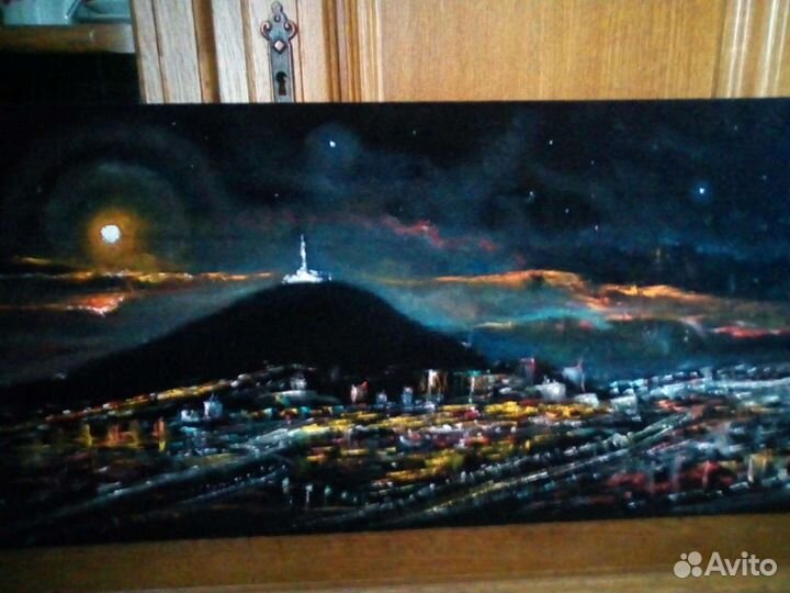 Картина ночной Пятигорск, материал бархат
