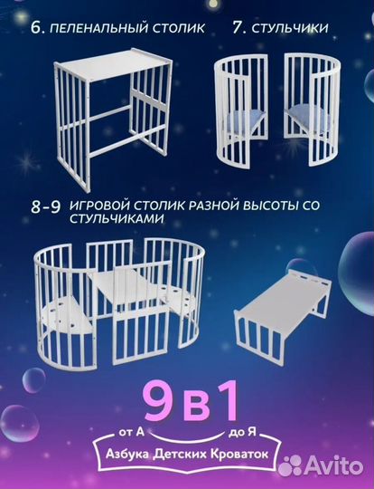 Детская кроватка трансформер круглая