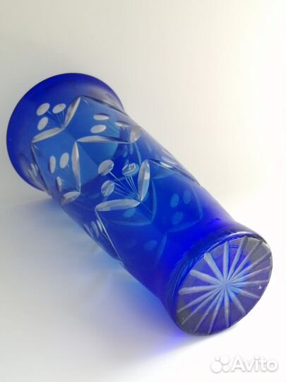 Ваза синее резное стекло СССР кобальт