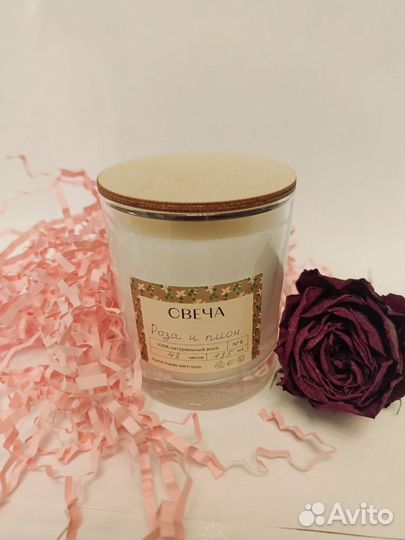 Свеча ароматическая ручной работы Роза и пион