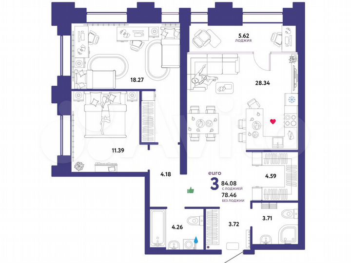 3-к. квартира, 84,1 м², 9/31 эт.