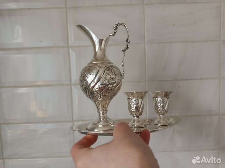 Антикварный коньячный набор из чистого серебра