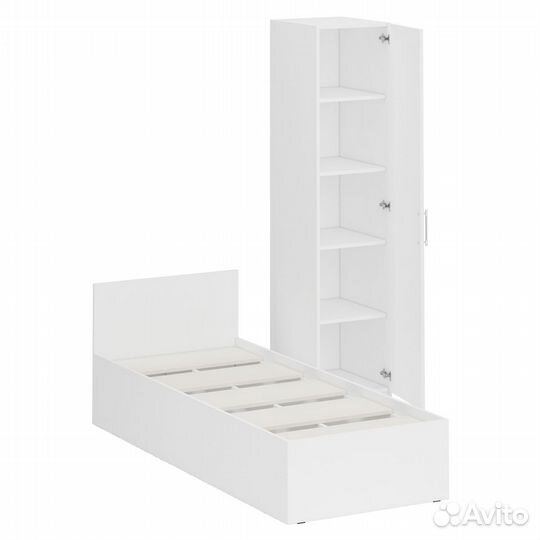 Кровать белая односпальная 800 с пеналом Стандарт, цвет белый, спальное место 800х2000 мм., без матр