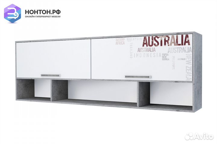 Полка навесная Грей цемент светлый / белый