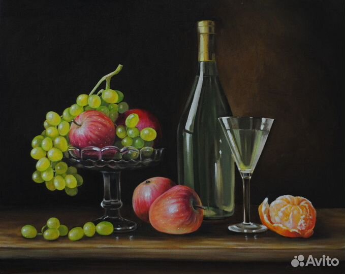 Картина маслом Натюрморт с белым вином и фруктами