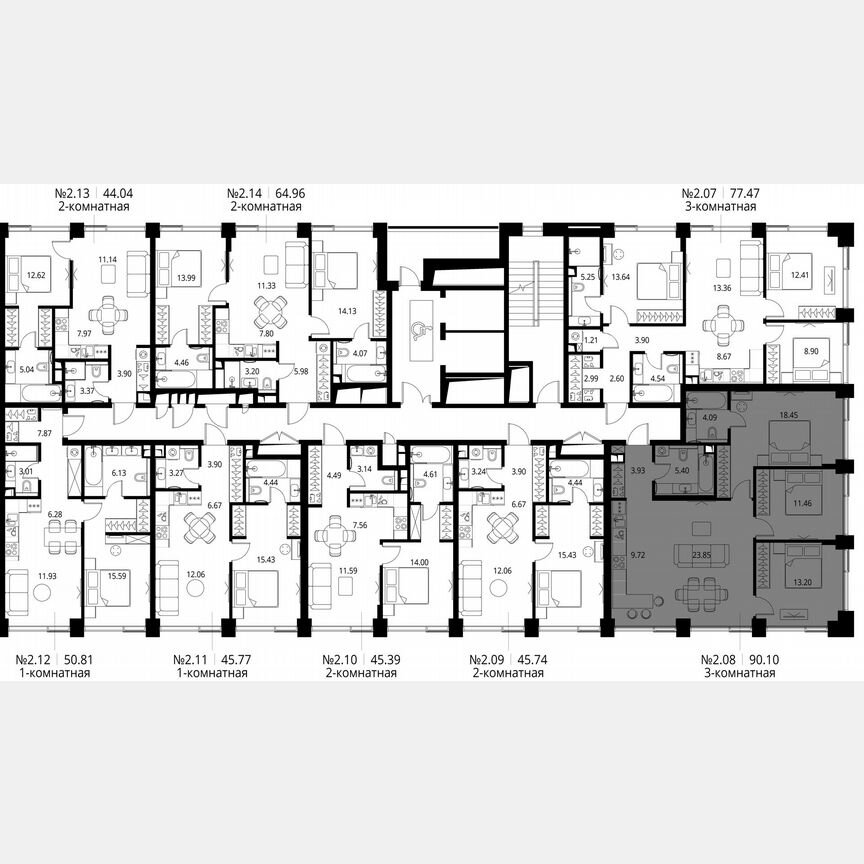 3-к. квартира, 90,1 м², 2/10 эт.