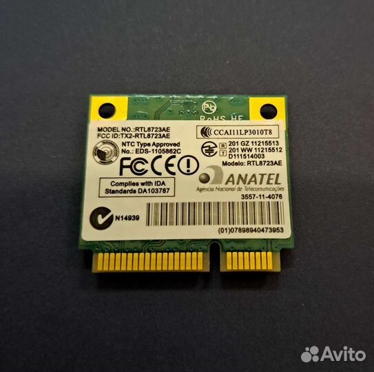 Модуль Wi-Fi+Bluetooth rtl8723ae Anatel mini PCI-E