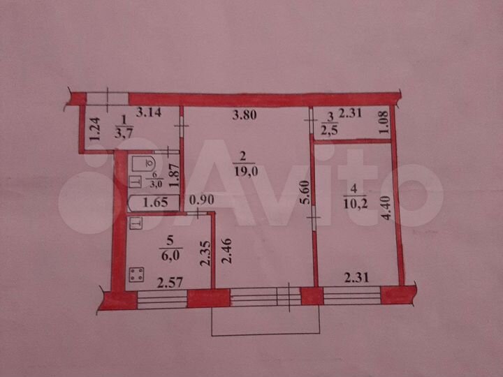 2-к. квартира, 44,4 м², 3/5 эт.