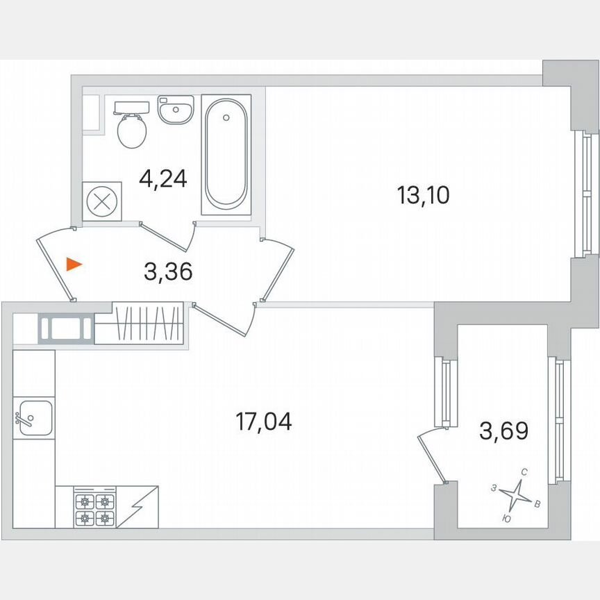 1-к. квартира, 39,6 м², 2/4 эт.