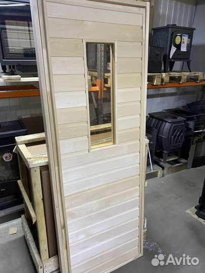 Дверь для Бани липа прямоугольное стекло (коробка