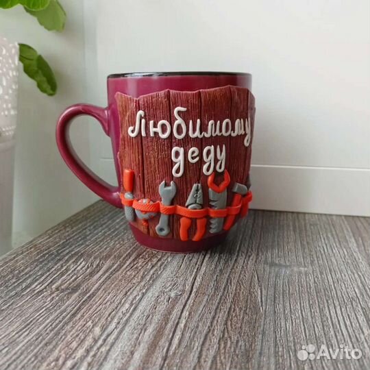 Кружка и ложка с декором из полимерной глины