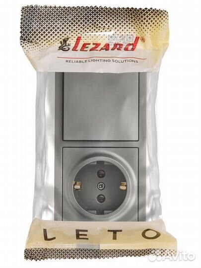 Блок выключатель 1-клав. и розетка 1-местн с заземл. leto платина горизонталь lezard 752-3500-170BAP