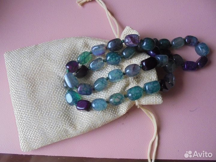 Бусы агат 105 см натур фиолетово-зелёного цвета