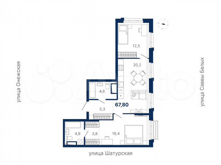 2-к. квартира, 67,8 м², 7/17 эт.