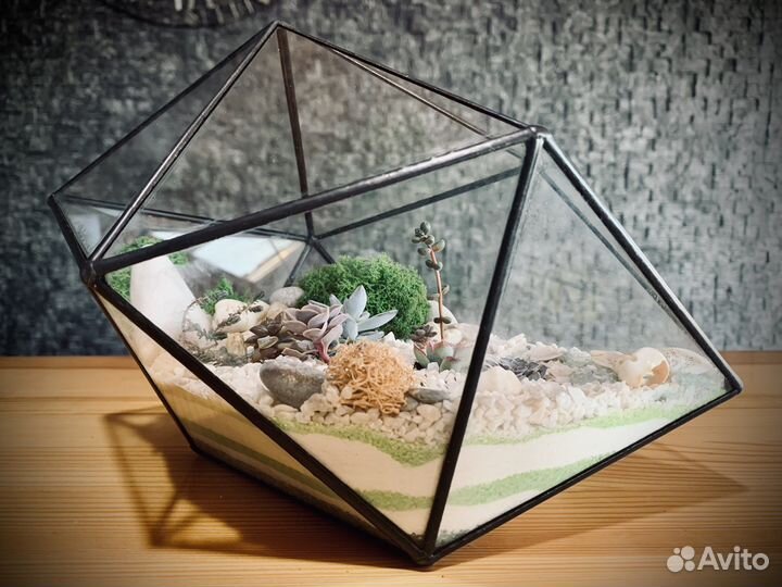 Флорариум с суккулентами в форме техники Тиффани