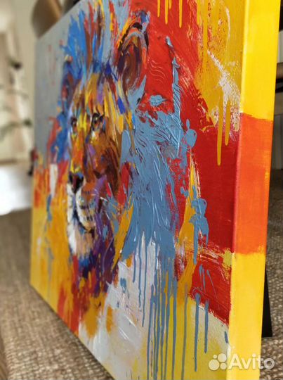 Акцентная картина маслом лев