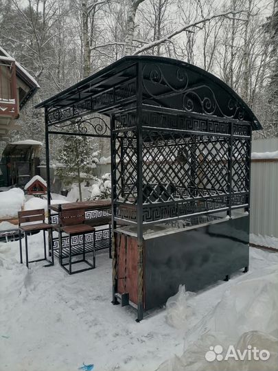 Мангал с печью под казан и крышей