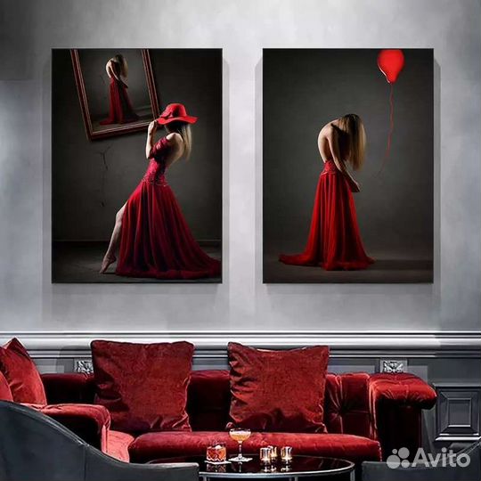 Популярные интерьерные картины. Девушка в красном