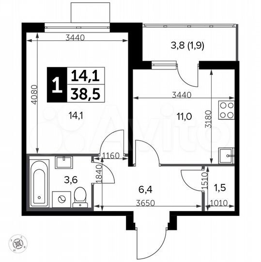 1-к. квартира, 38,5 м², 17/20 эт.