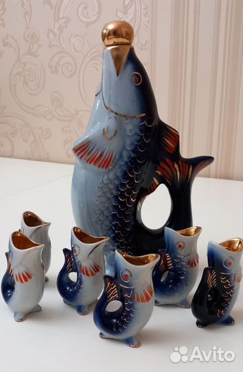 Фарфоровые рыбки СССР, графин и стопочки