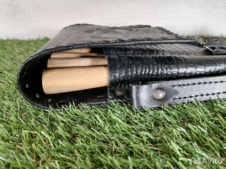 Набор шампуров в кожаном чехле черный с ножом