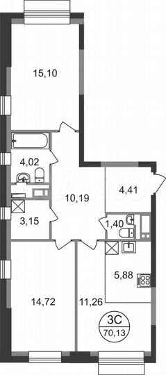 3-к. квартира, 70,1 м², 22/22 эт.