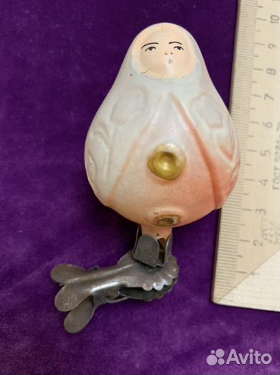 Елочные игрушки СССР на прищепке. Редкая матрешка