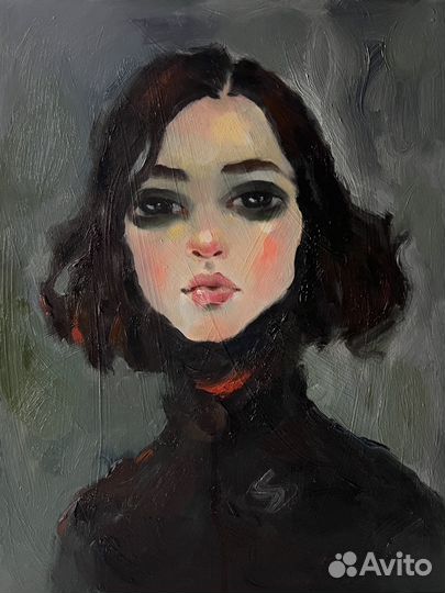 Картина маслом портрет девушка каре