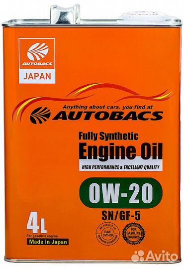 Autobacs engine OIL 0W-20 4л синтетика SN