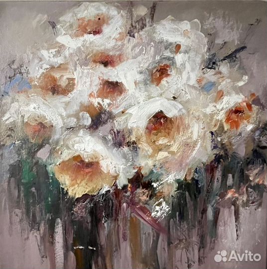 Букет роз картина маслом на холсте 40*40 см