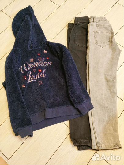 Двое джинс+толстовка тедди 134