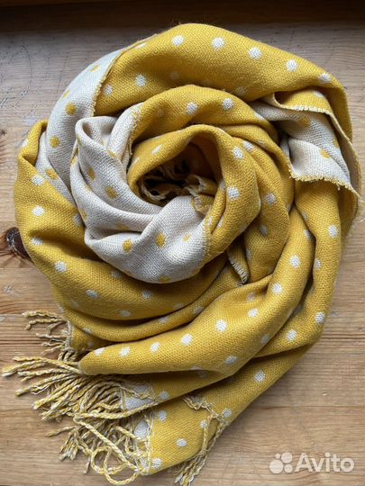 Тёплый шарф, палатнин в горох. Горчичный/бежевый