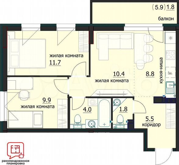 1-к. квартира, 39 м², 11/12 эт.