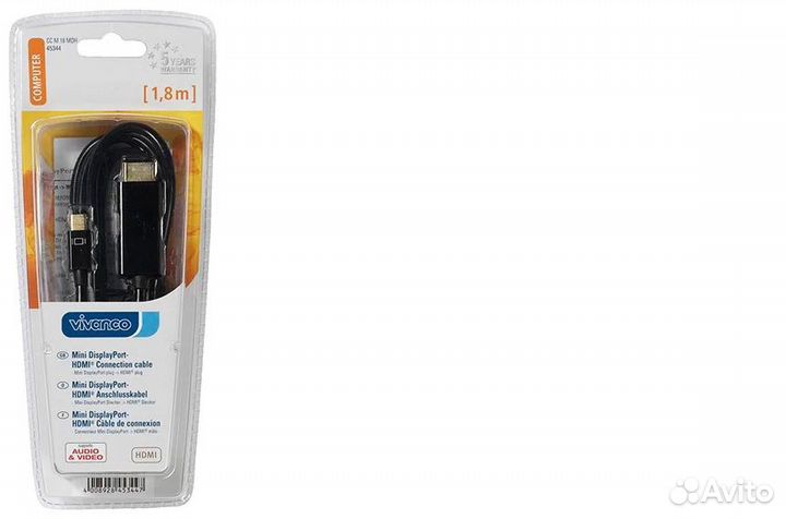 Кабель Vivanco mini DisplayPort - hdmi, золоченный