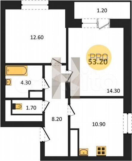2-к. квартира, 53,2 м², 4/21 эт.