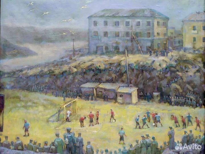 Картина маслом Футбол в СССР ВОВ на подарок