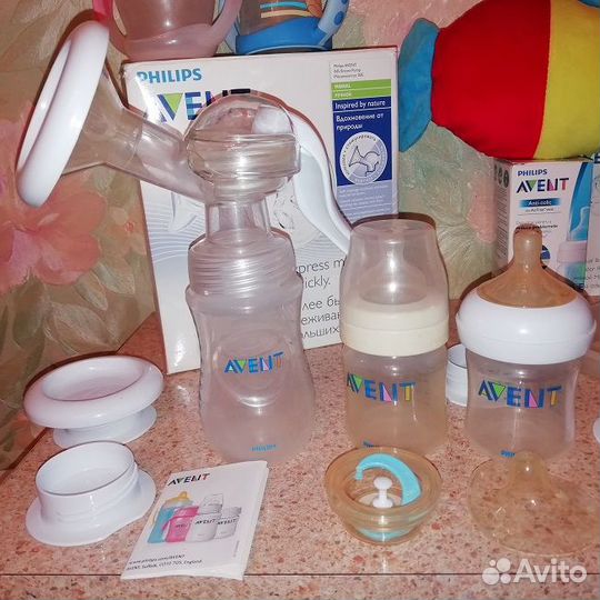 Молокоотсос Авент, бутылки, сушка, поильники