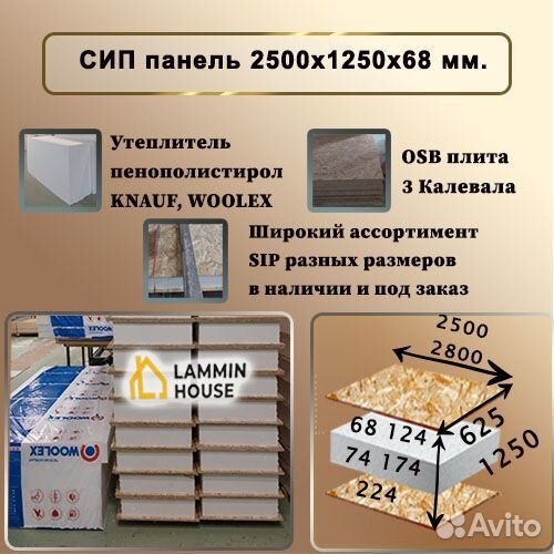 Сип панели 2500х1250х68 мм. Все типы